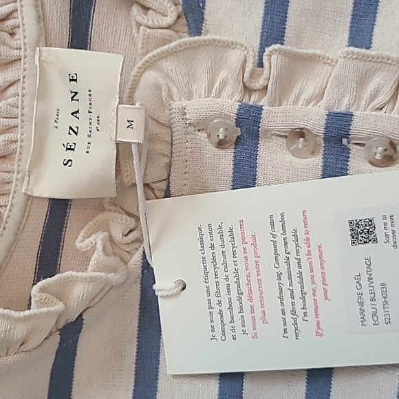 Nwt! Sezane Gael Mariniere long sleeve top in vintage blue/ecru - Picture 4 of 6